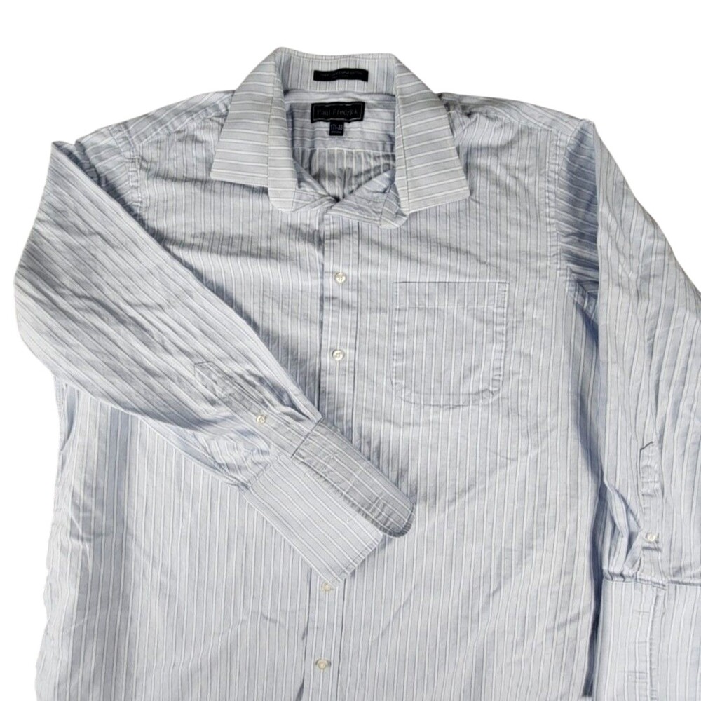 Paul Fredrick Dress Shirt Mens 17.5 32/33 Blue Stripe Cotton Long Sleeve